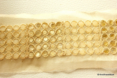 Copper Crystal And White Pearl Beads Gold Lace Trim, Approx. 60mm Wide